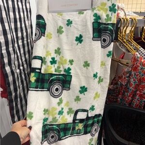 Green Plaid Truck and Shamrock Blanket